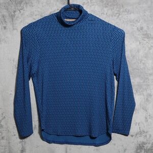 Mr Turk Sweater Mens Large Blue Turtleneck Pullover Tight-Knit Viscose USA Made